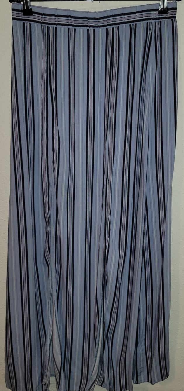 Love, Fire Nordstroms Blue Striped Double Front Slit Pencil Skirt Large Boho